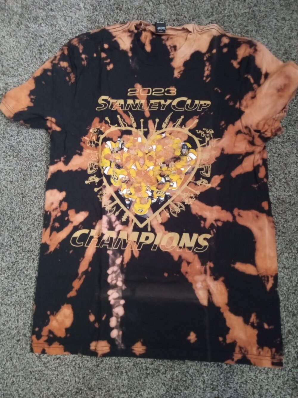 Vegas Golden Knights (VGK) Stanley Cup Champions 2023 Heart Bleach Tie-Dye Shirt